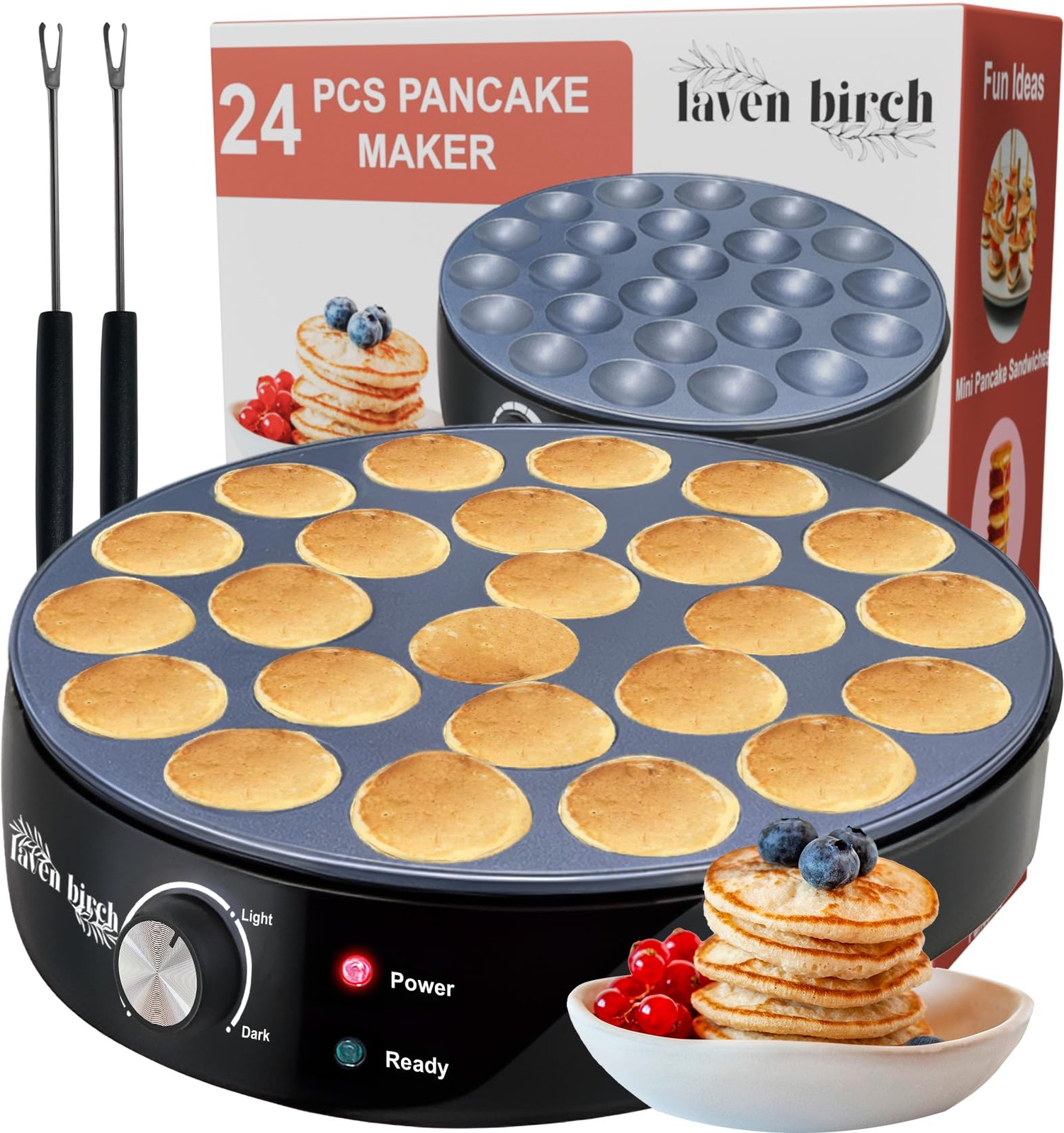 24PCS Mini Pancake Maker Machine, Nonstick Electric Dutch Pancakes Griddle, A...