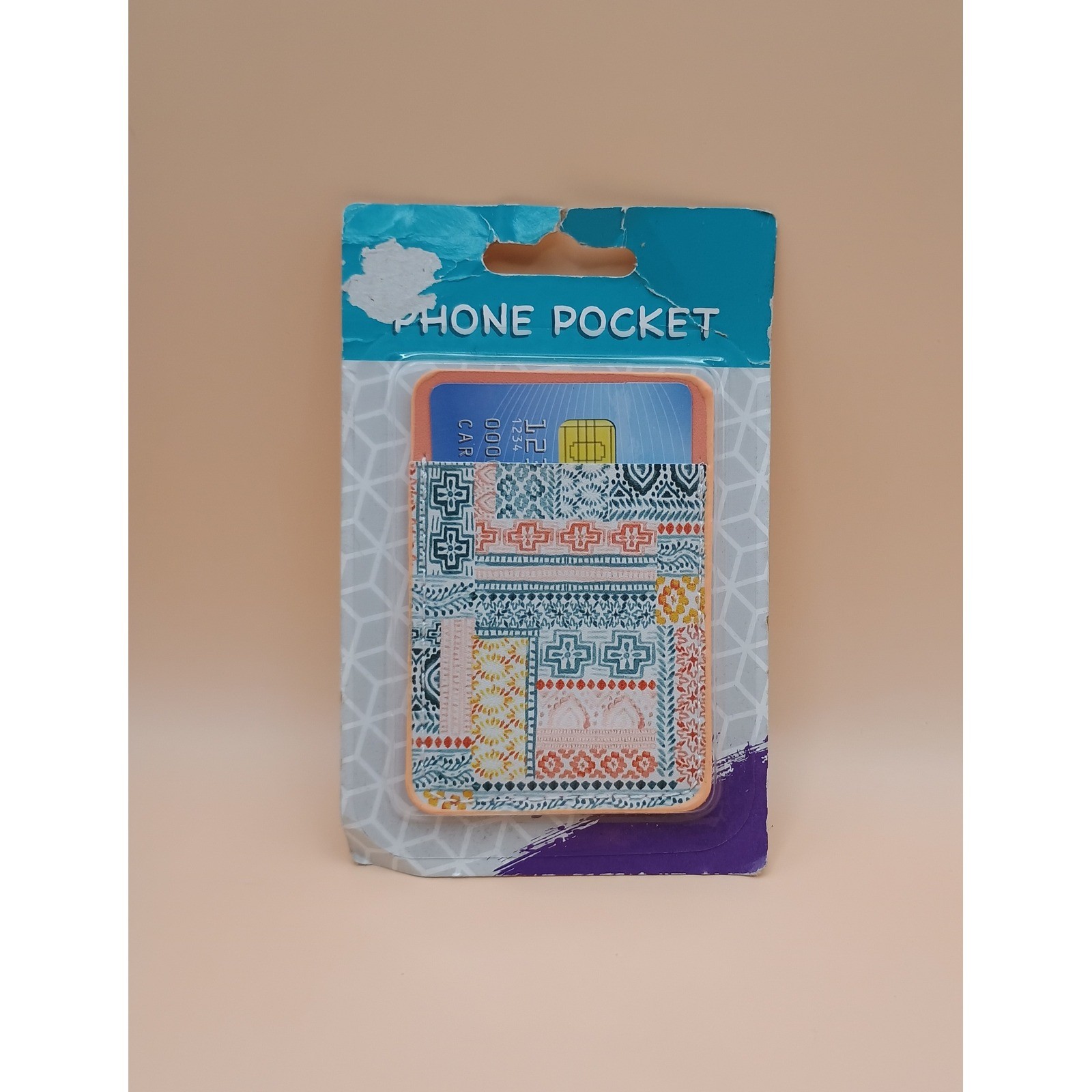 Greenbrier International Geometric Patchwork Adhesive Phone Pocket Card Holder