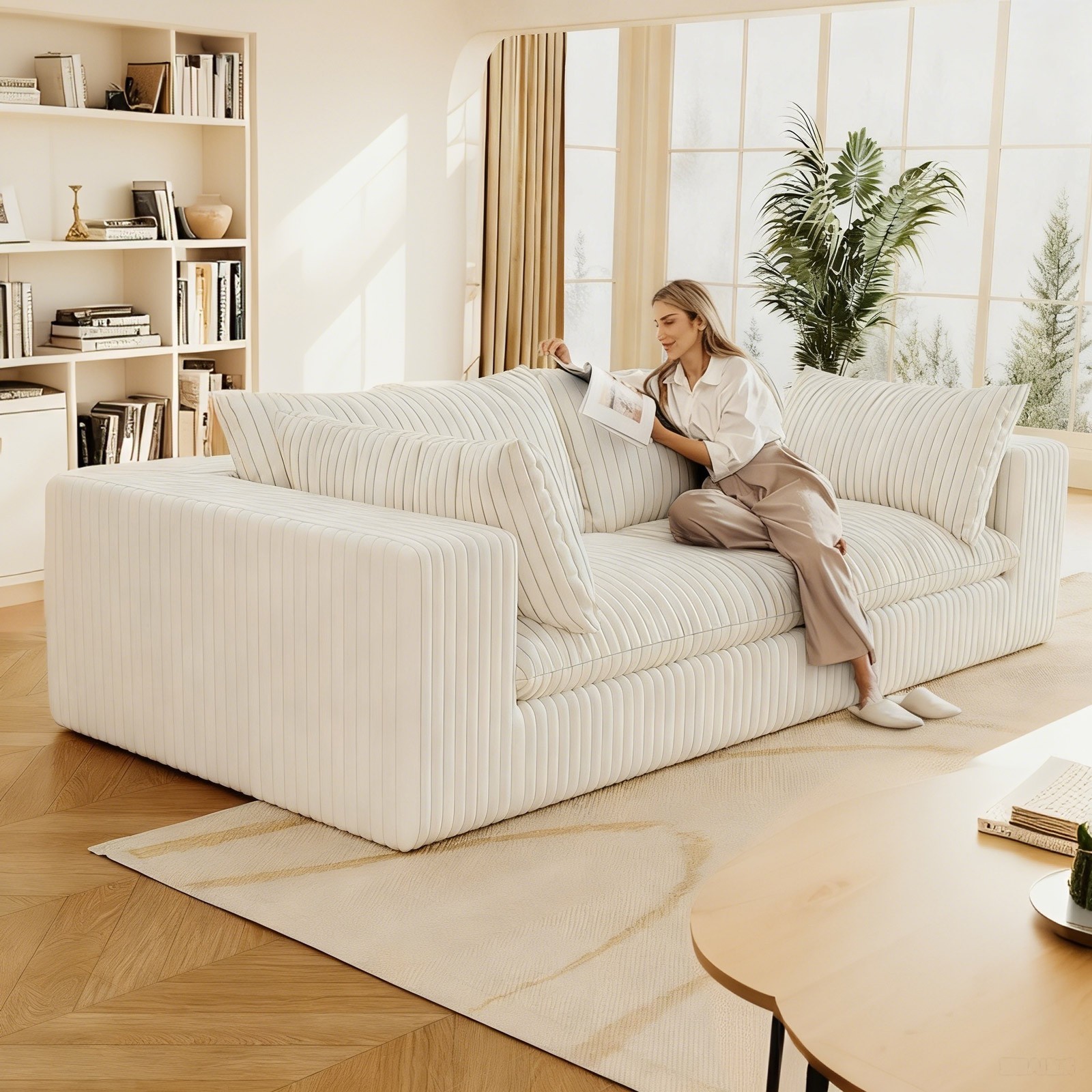 Y137 Boneless Couch Convertible Sectional Corduroy Cloud Sofa for Living Room