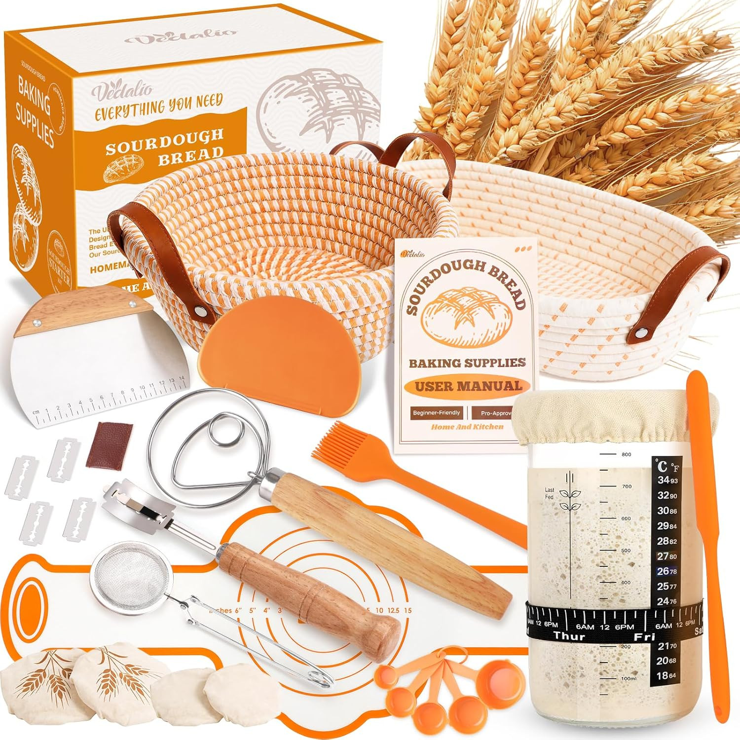 Sourdough Starter Kit with Proofing Basket and Baking Tools - Ideal Gift Set