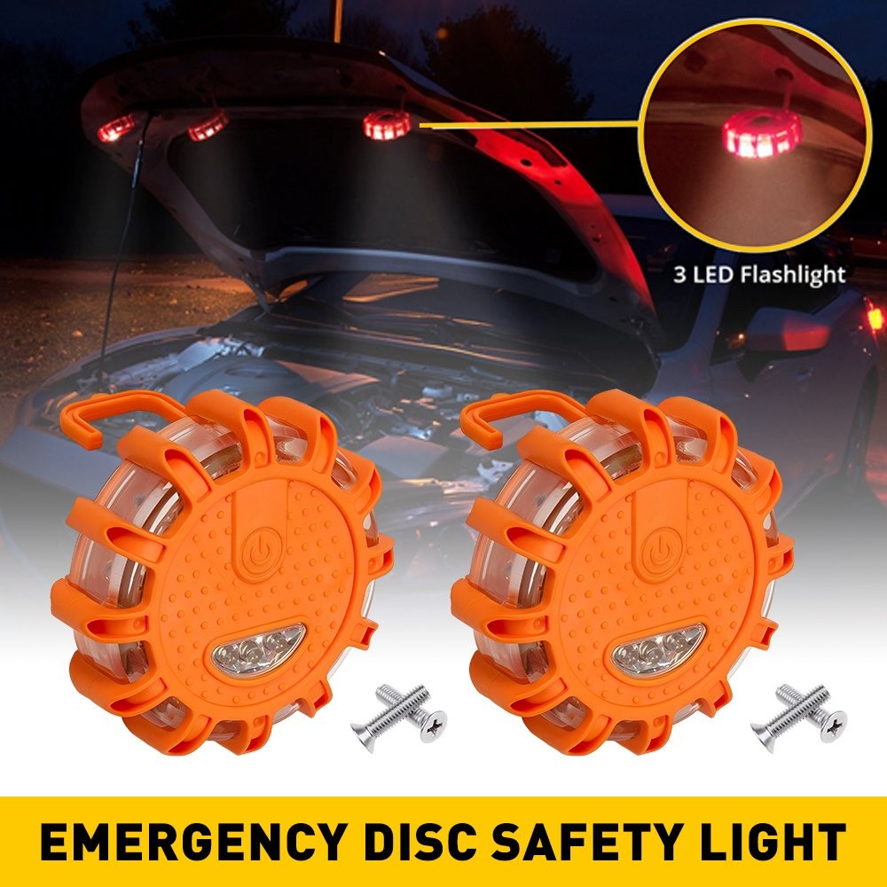 2PCS LED Safety Flare Warning Disc Flashing Roadside Light Strobe Beacon