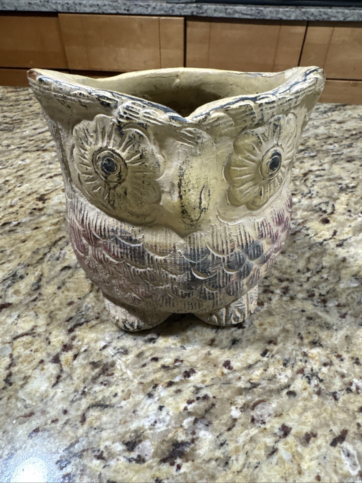 Vintage Owl Plant Pot 6.5” Tall 7.5x5.5” Ceramic Heavy Medium Size Cpix