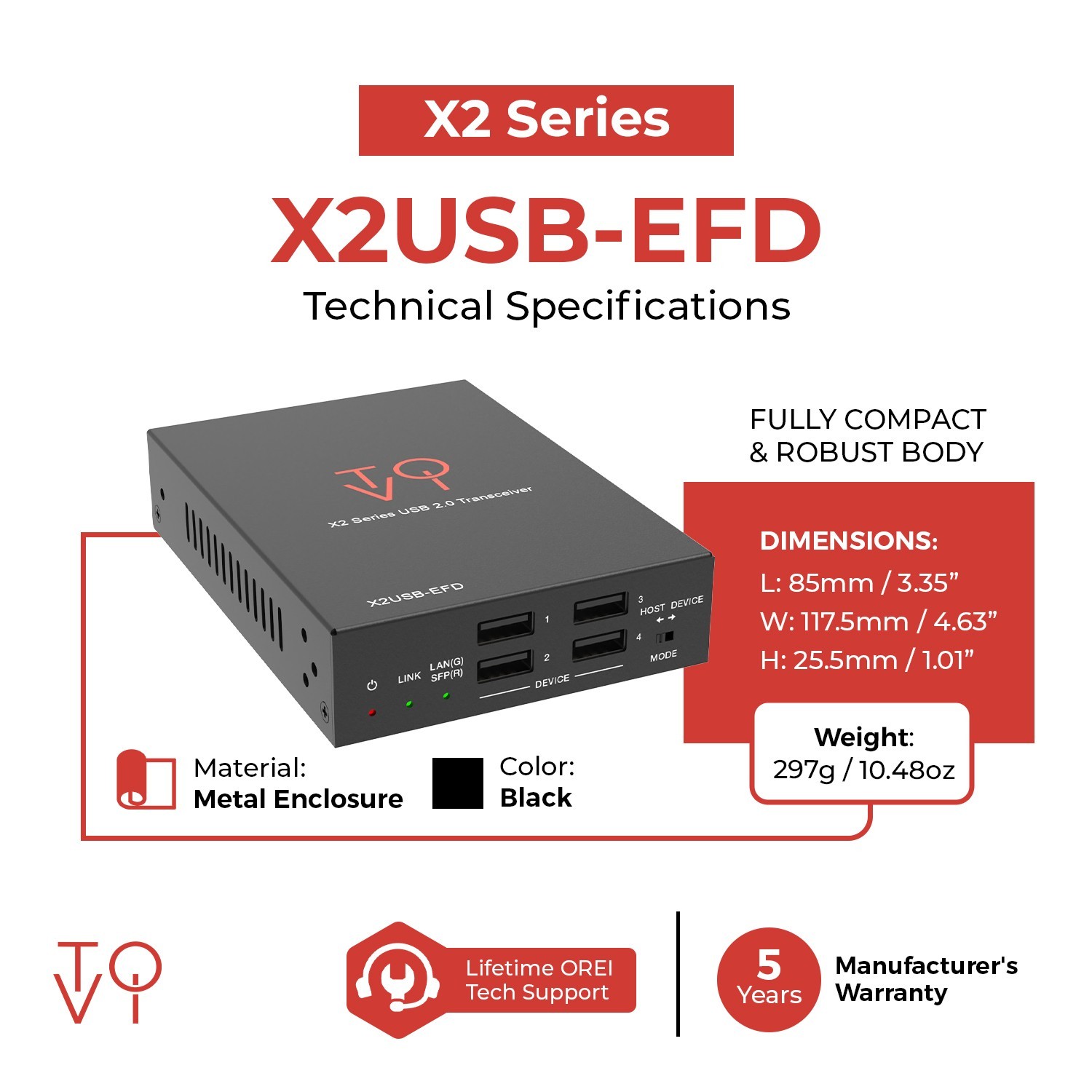 USB 2.0 Transceiver with Ethernet and Fiber Support (X2USB-EFD)