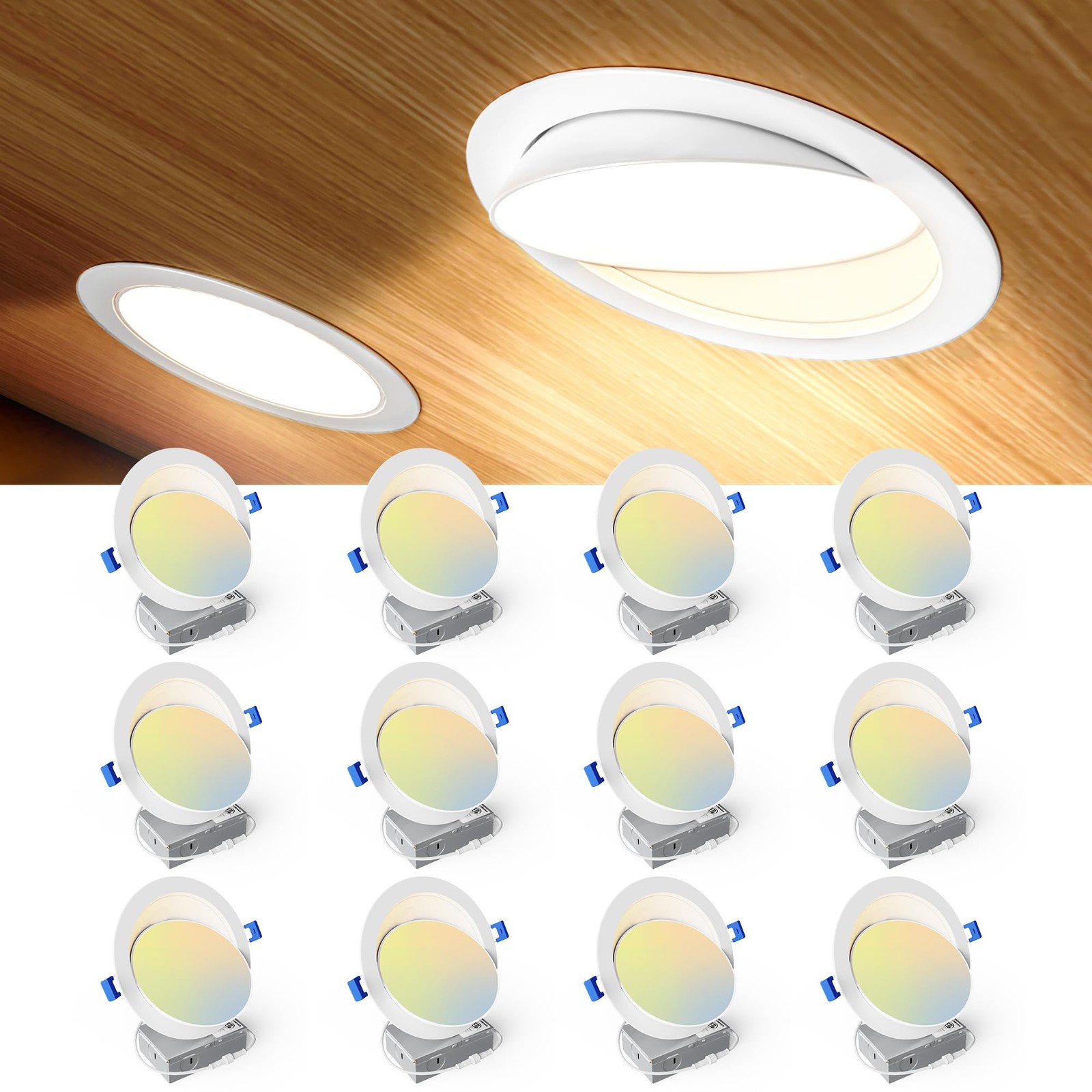 Ensenior 12 Pack 6 inch Gimbal Led Recessed Light, 5CCT 12 Pack, White-6 Inch