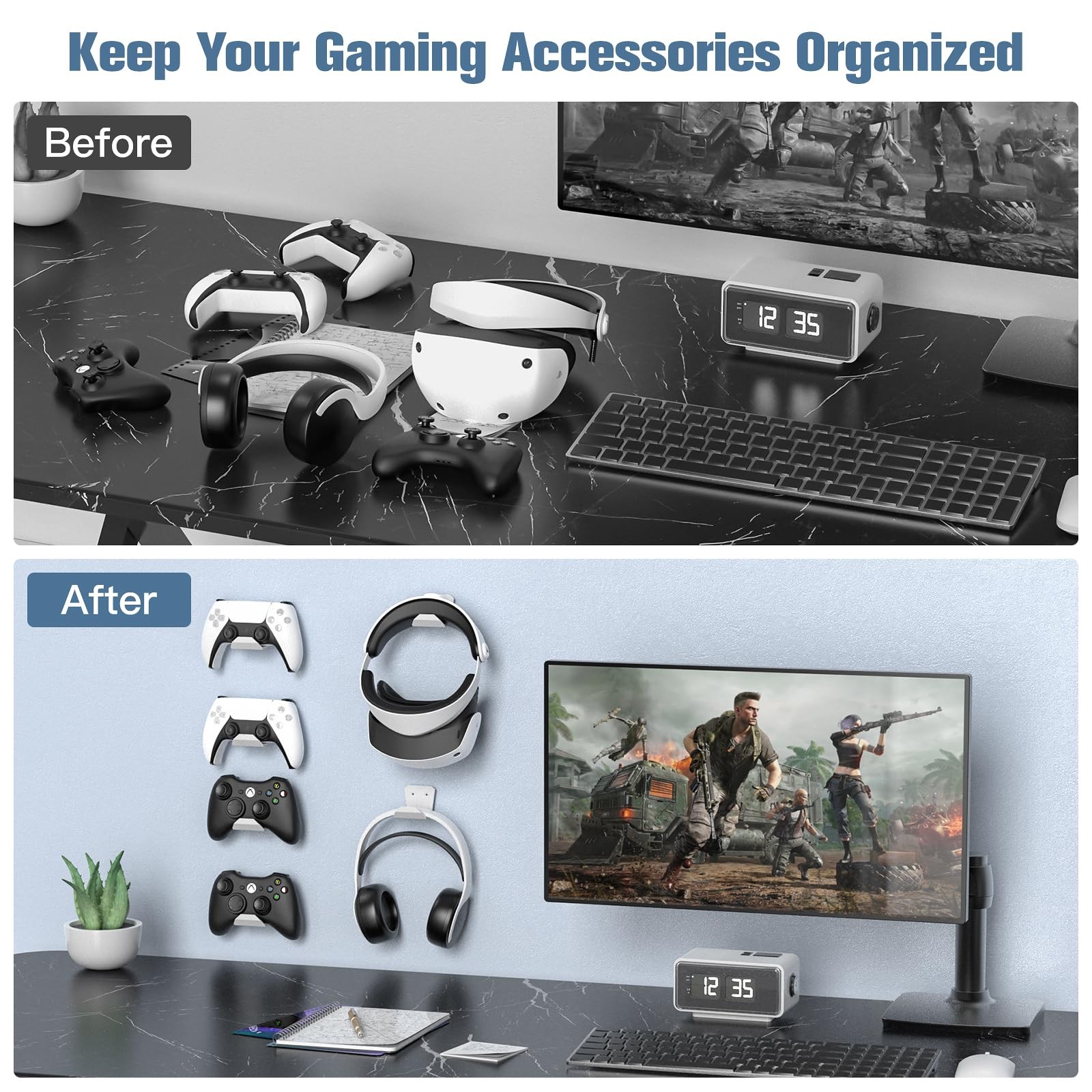 KUNSLUCK 6 Pack Controller Wall Mount for PS5, Xbox, Switch 6 Pack, White