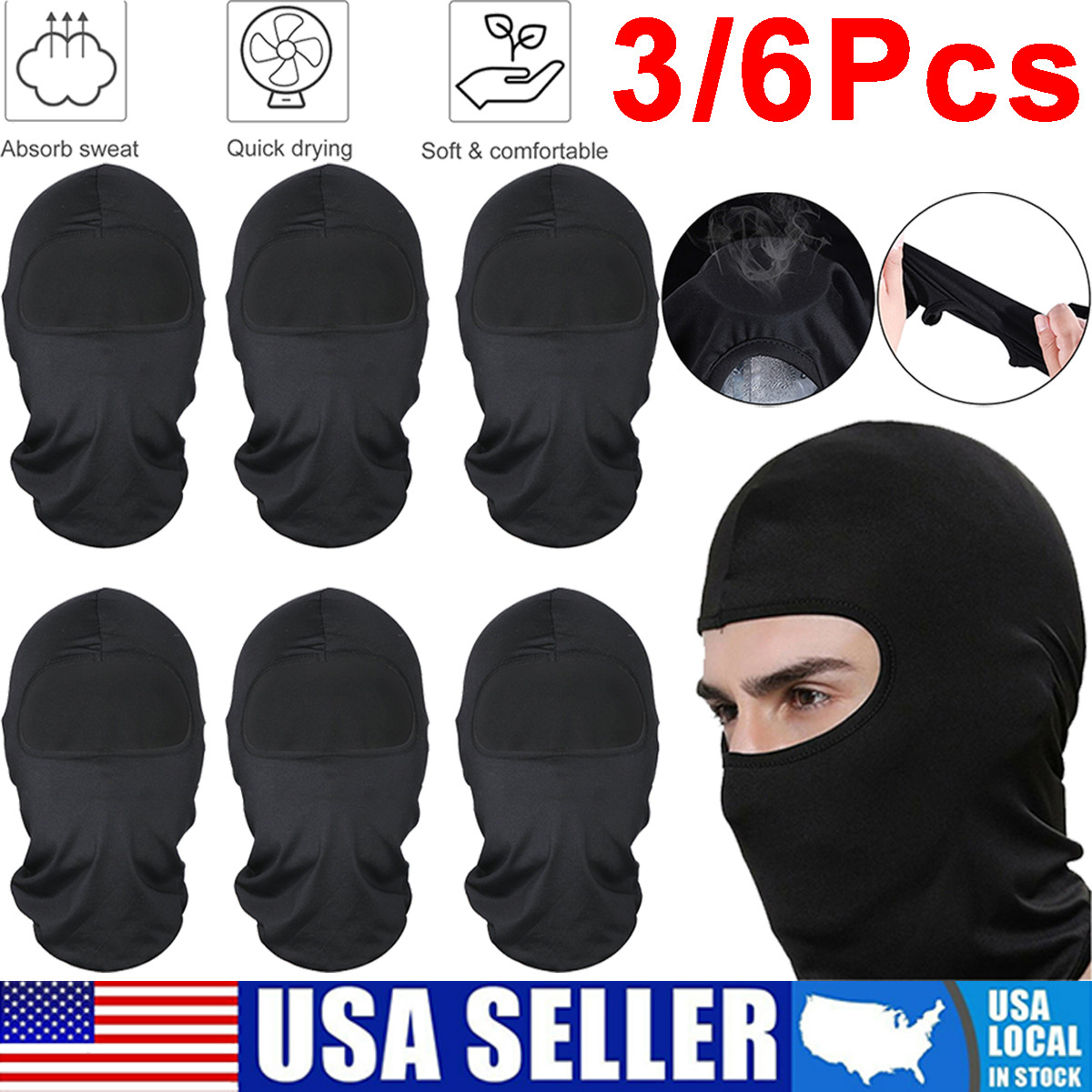 3/6X Men Balaclava Black Face Mask Lightweight Motorcycle Warmer Ski Neck Gaiter