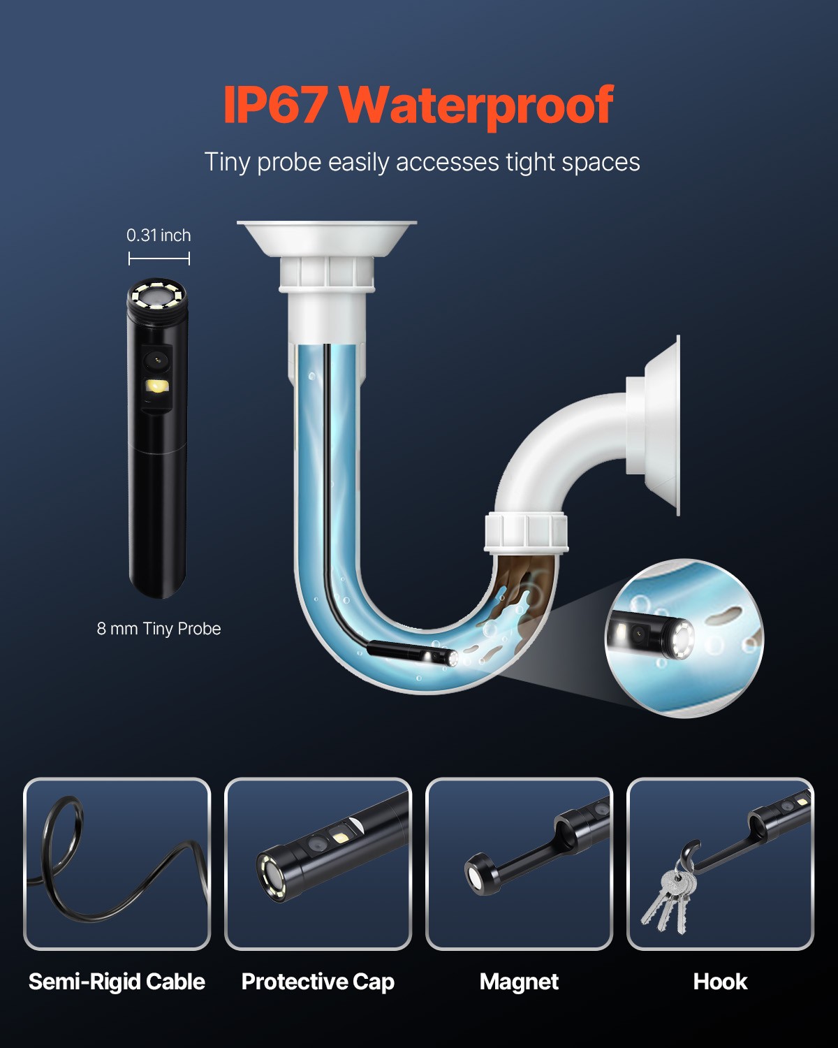 VEVOR Dual Lens Borescope Endoscope Camera for Android IOS & 10FT Snake Cable