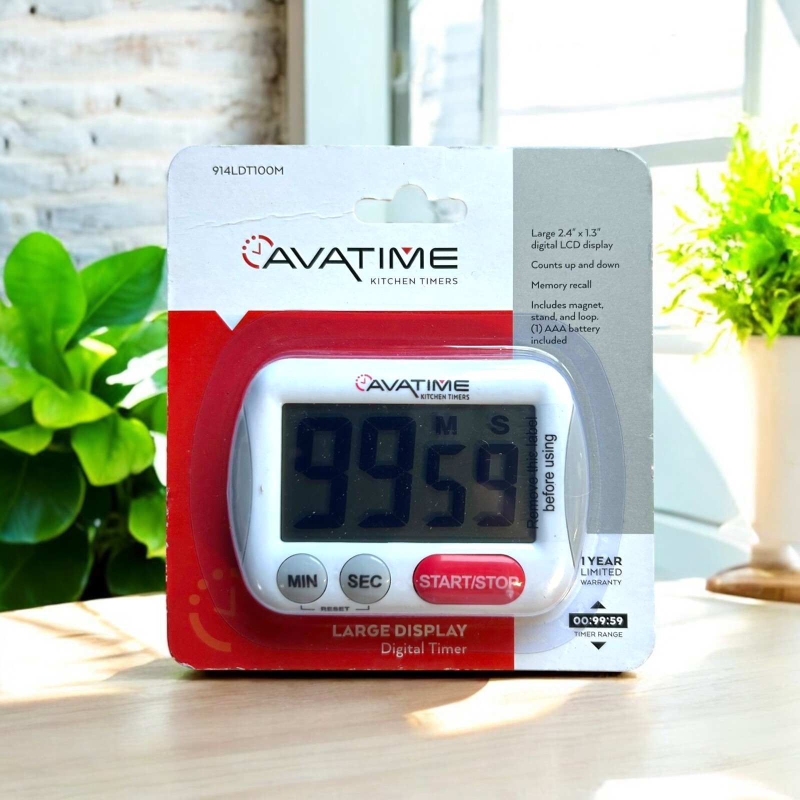 AvaTime Extra Large Display Digital 100 Minute Kitchen Timer