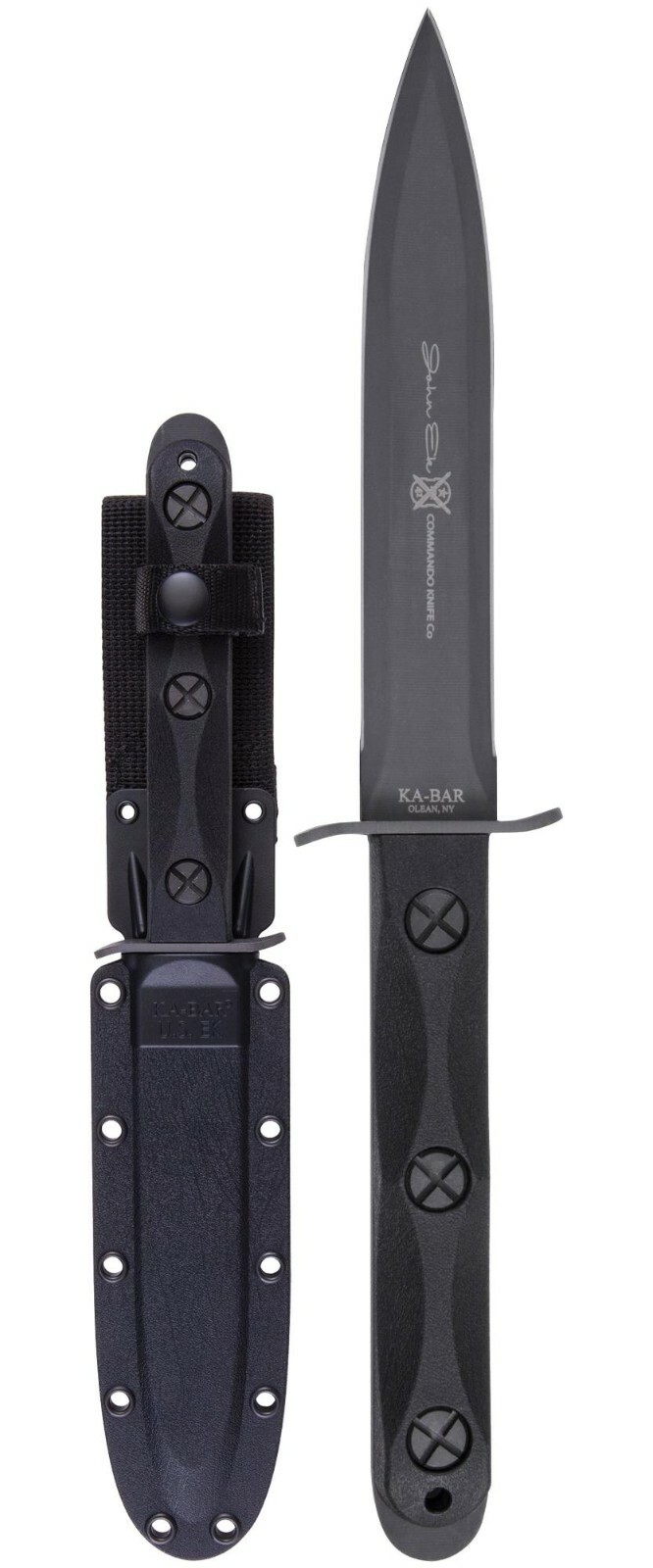 KaBar EK44 Fixed Knife 6.63" 1095 Cro-Van Steel Spear Blade Black GFN Handle