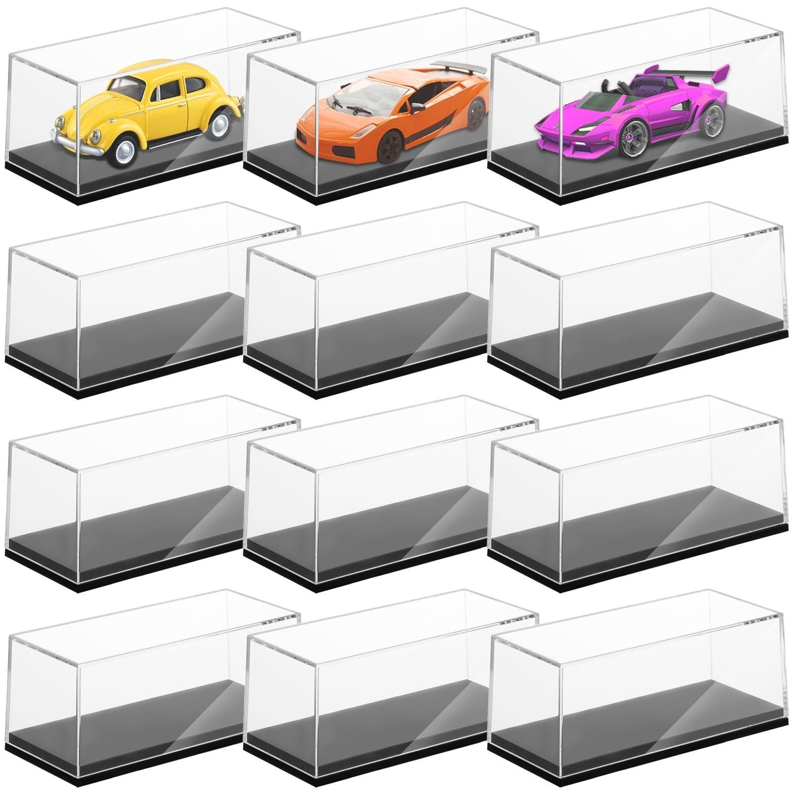12 Pack Clear Acrylic Display Case for 1/64 Scale Hot Wheels Model Cars Toys