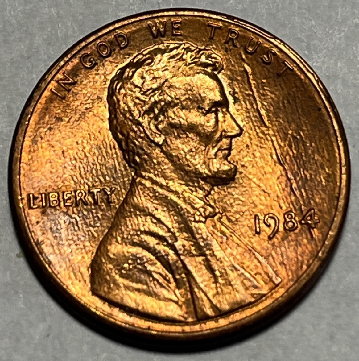 1984 Penny Error Long Die Crack Though Date & Strike Through Error Grease UC