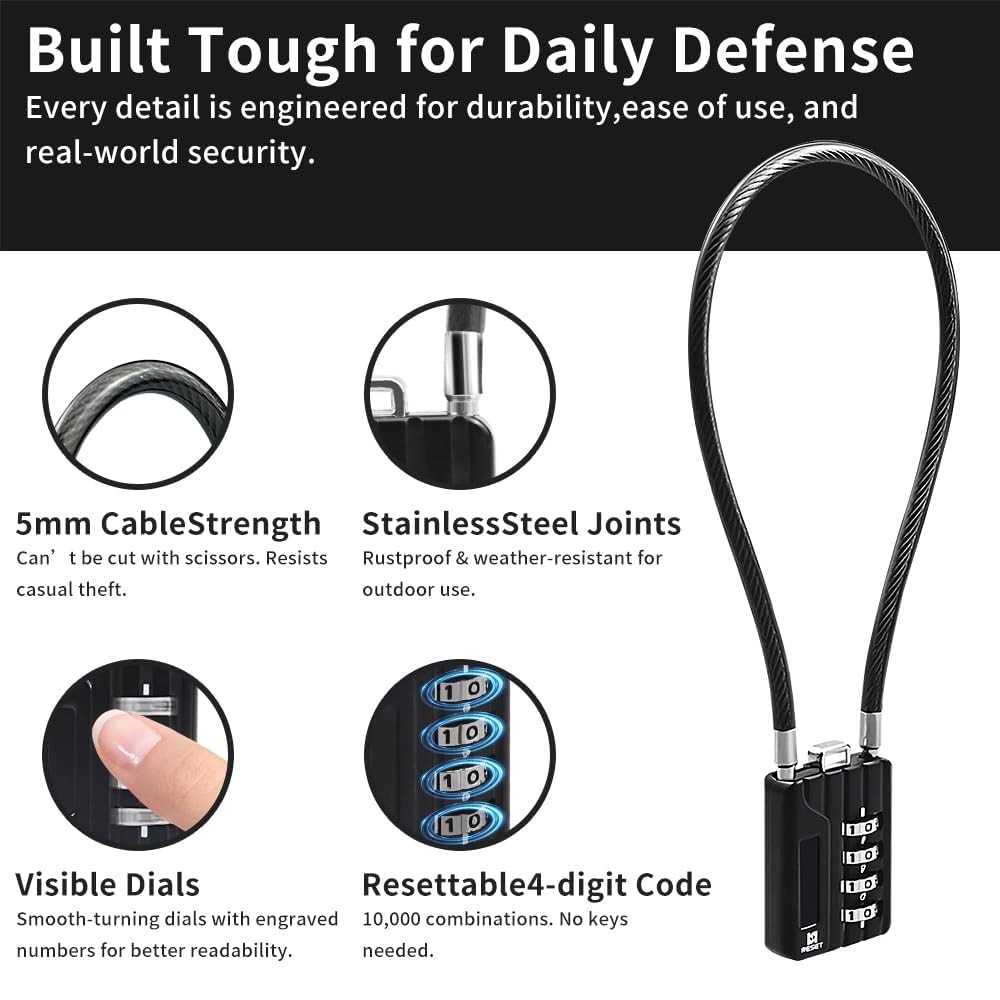 RESET 50cm cable padlock 3 pack
