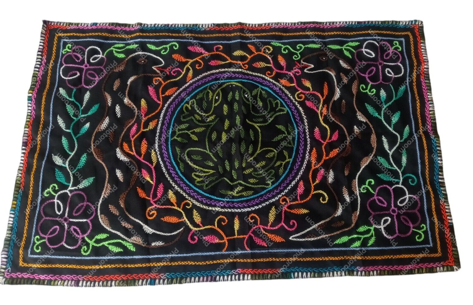 Shipibo Blanket Hand Embroidered Snake Toad Amazon Jungle