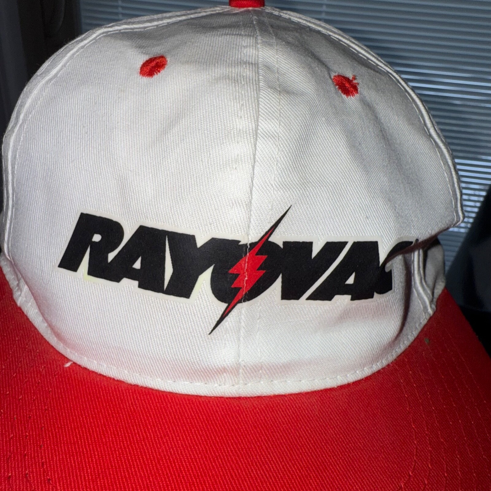 Rayovac Black Red Accent on White Hat Cap Red Bill Snapback Unbranded EUC