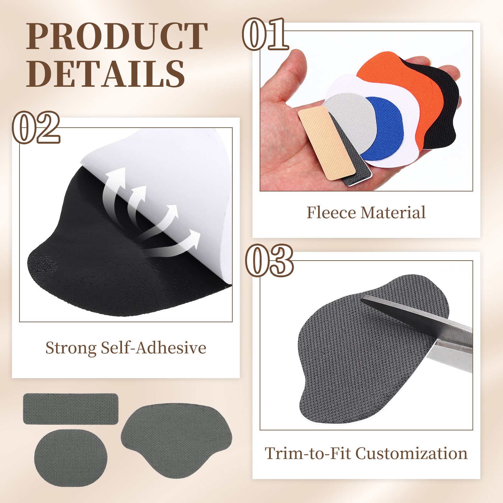 16 Pcs Shoe Heel Repair Patch Set Self-Adhesive Sneaker Inside Patches Dark Grey