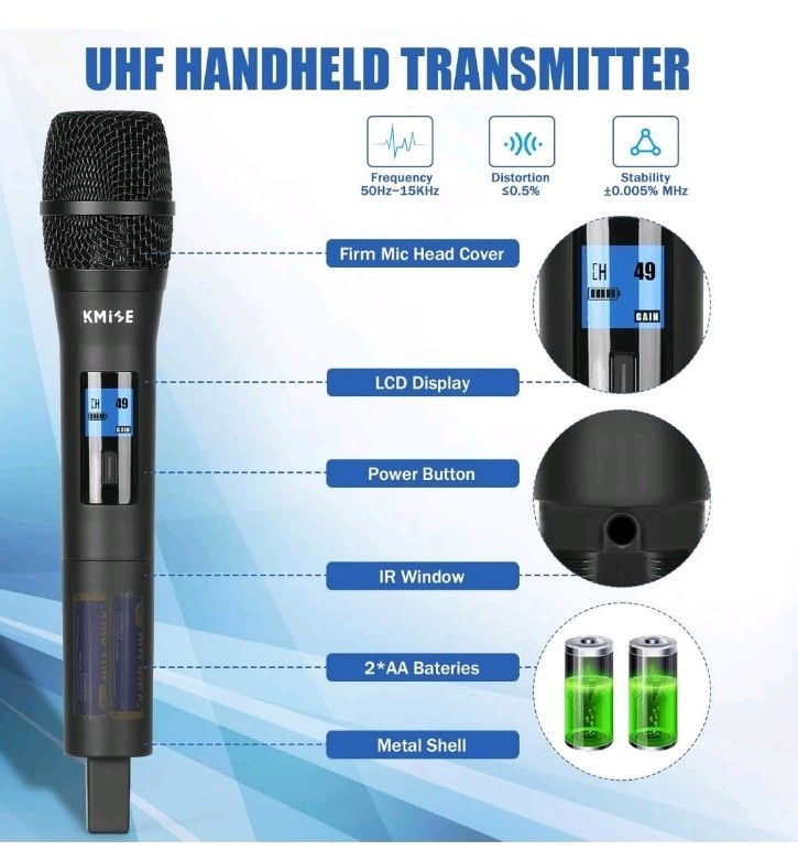 KMISE Wireless Microphone System, Dual Wireless Mics,Auto Scan & IR Pair 200ft