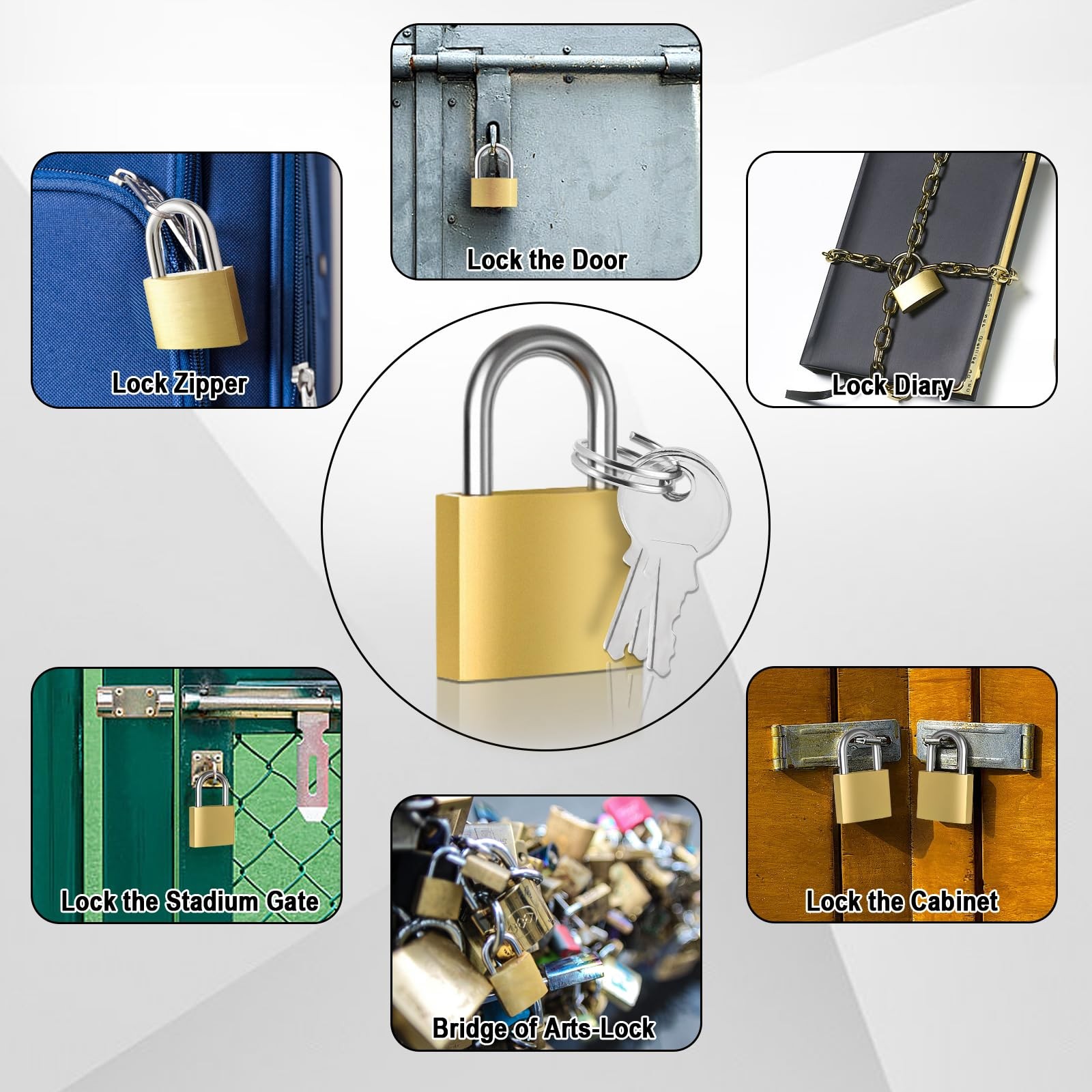 Lockwise 4pcs Small Lock, Solid Brass Keyed Padlock with Key, Locks
