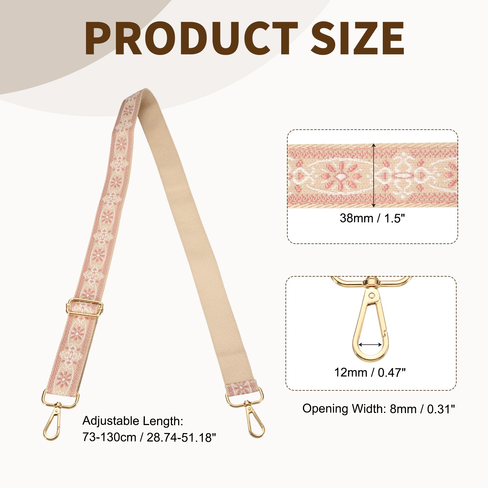 Purse Strap Replacement, Adjustable Canvas Exquisite Patterns Crossbody, Pink
