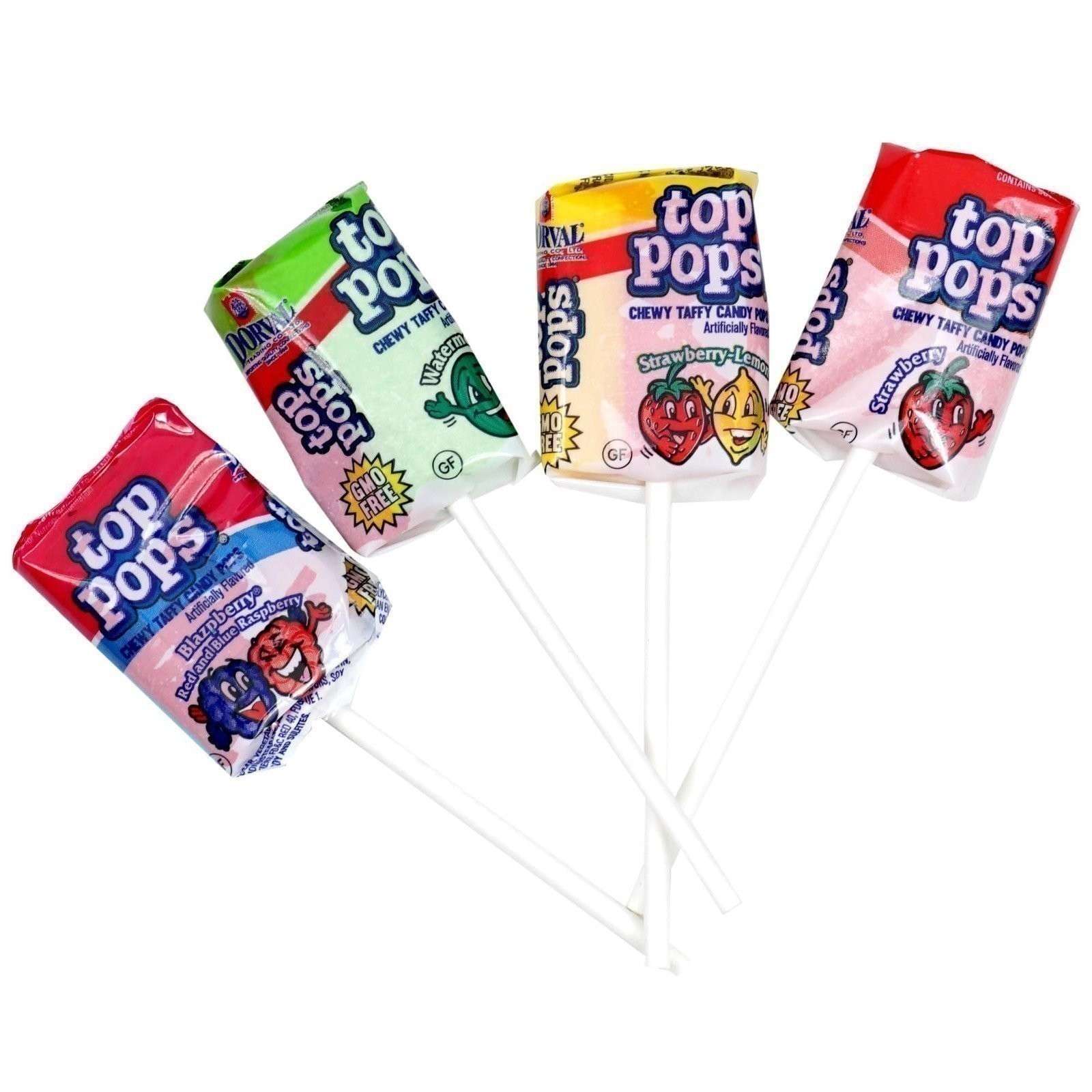 Top Pops Taffy Pops, 48 Pack, 4 Assorted Fruit Flavor Lollipops
