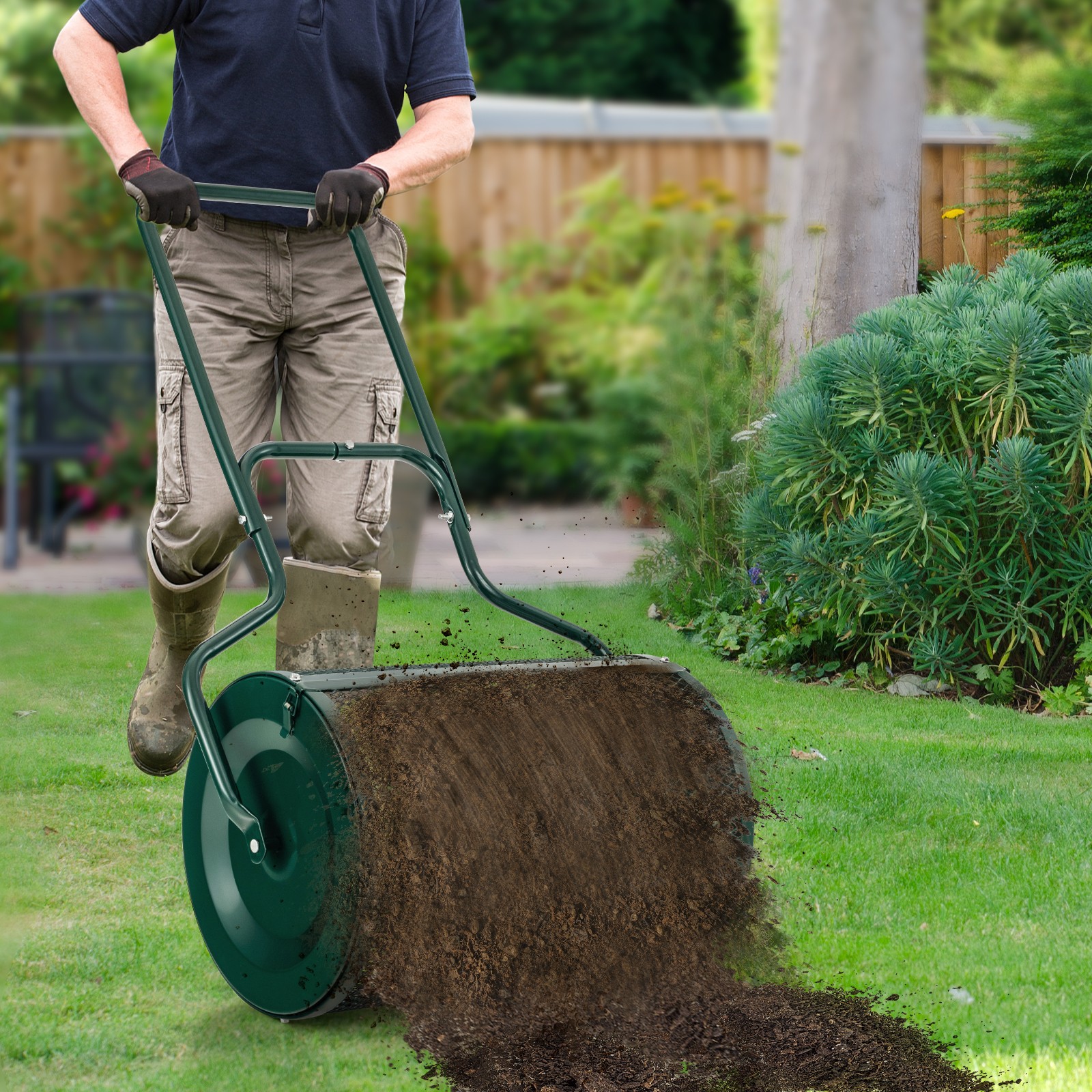 24" Peat Moss Spreader Compost Spreader w/ Upgrade Side Latches & U-shape Handle