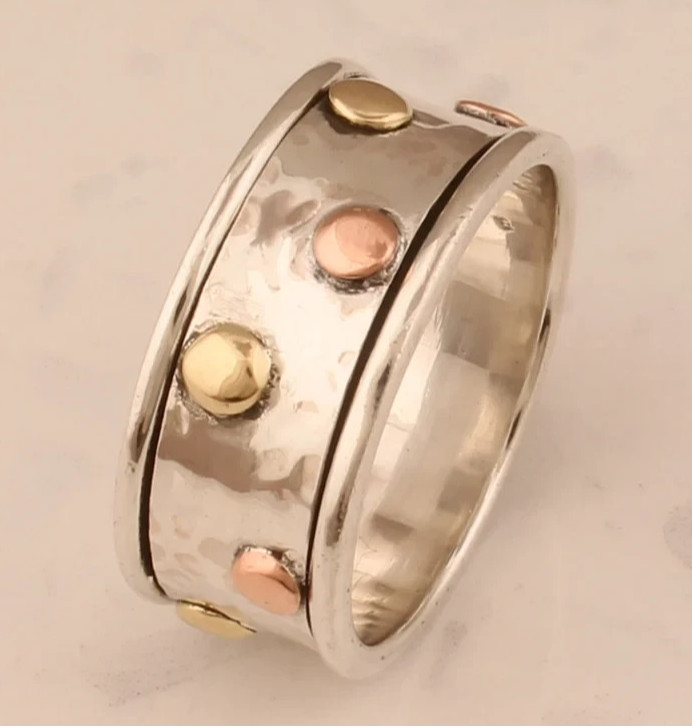 Solid Copper 925 Silver Brass Minimalist Healing Handmade Unisex Spinner Ring
