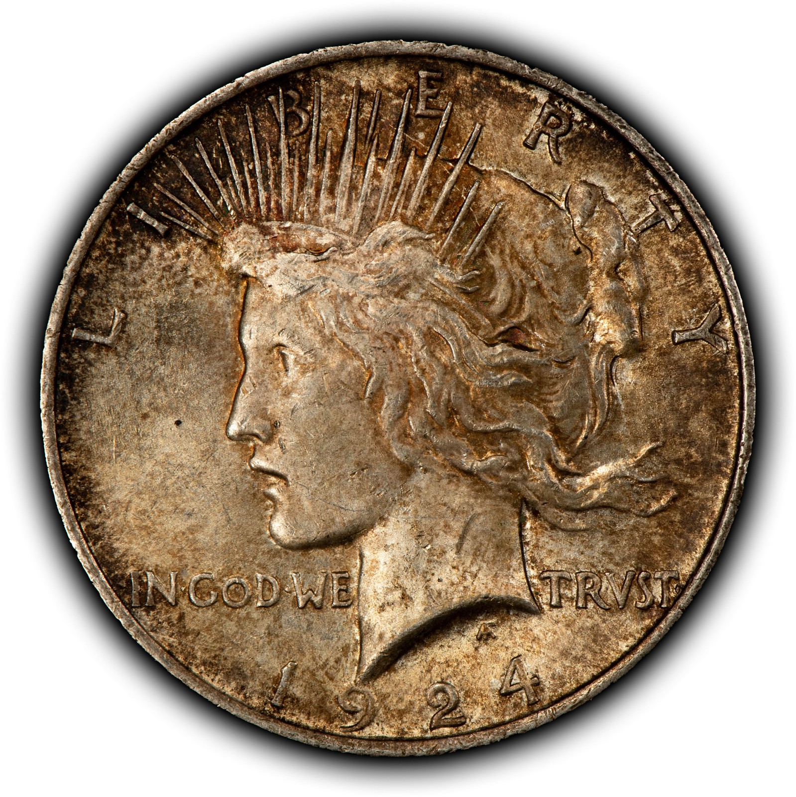 1924 $1 Silver Peace Dollar - Colorful Original Toning - SKU-D7001