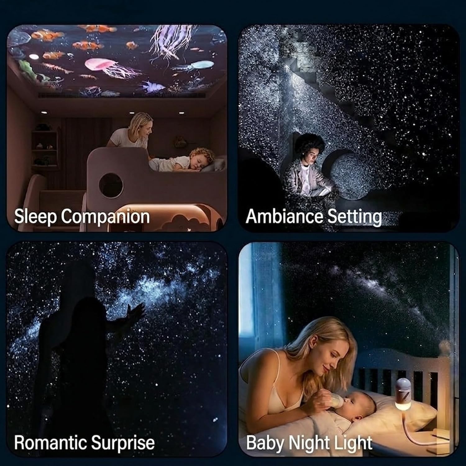 2in1 Galaxy Projector Night Light, 360° Rotating Design USB Portable Night Light