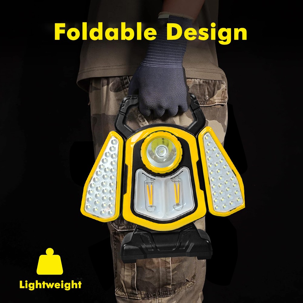 Solar LED Work Light Rechargeable 10000LM Portable Folding COB LED Flashlight