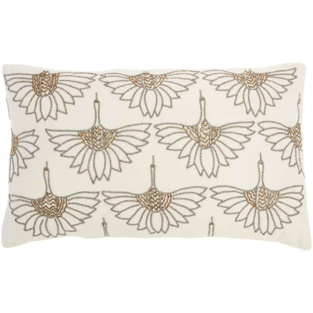 12"x20" Sofia Beaded Flowers Lumbar Throw Pillow Off White - Mina Victory