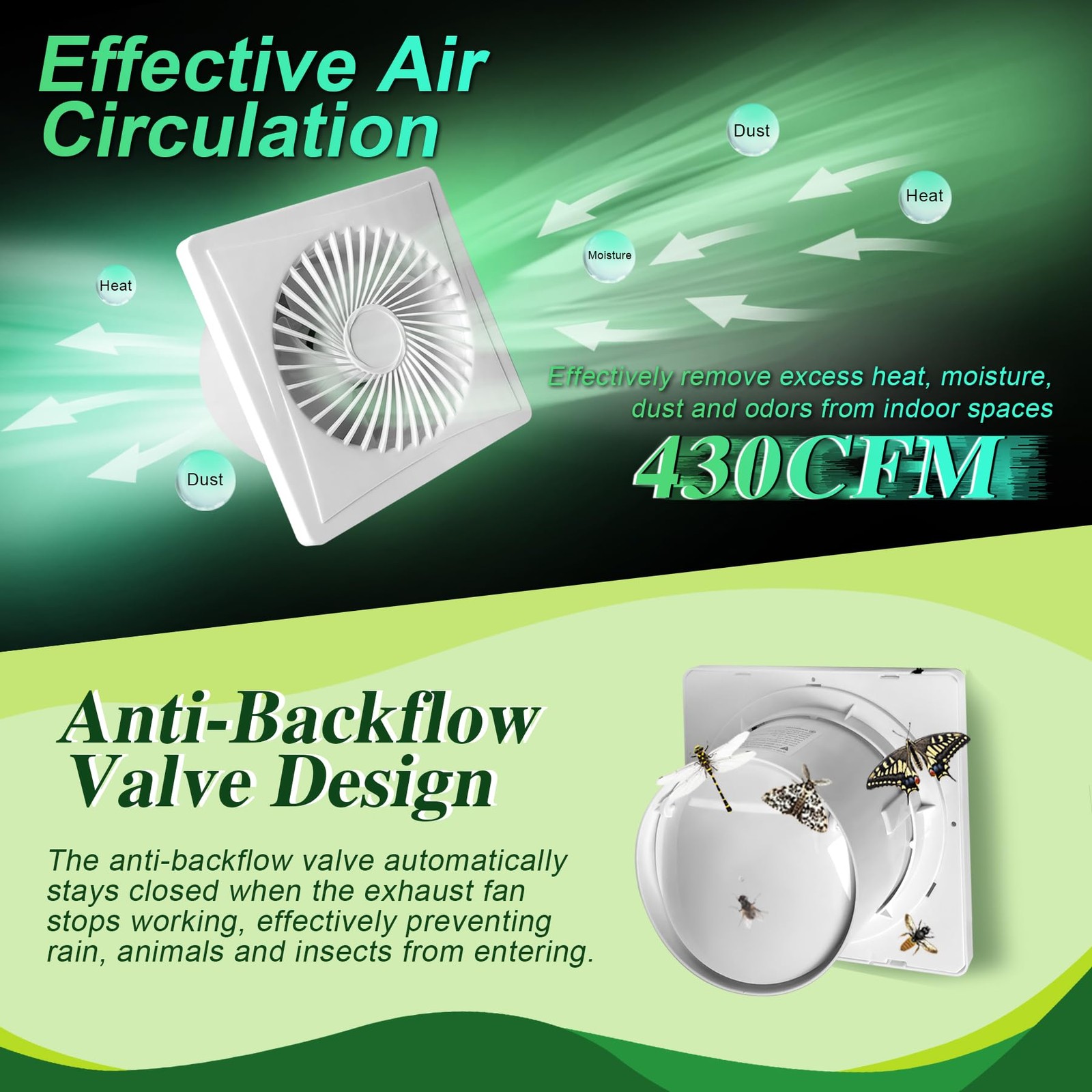 Solar Exhaust Fan, 25W Solar Panel + 8" Ventilation Vent Fan, with Power Adap...