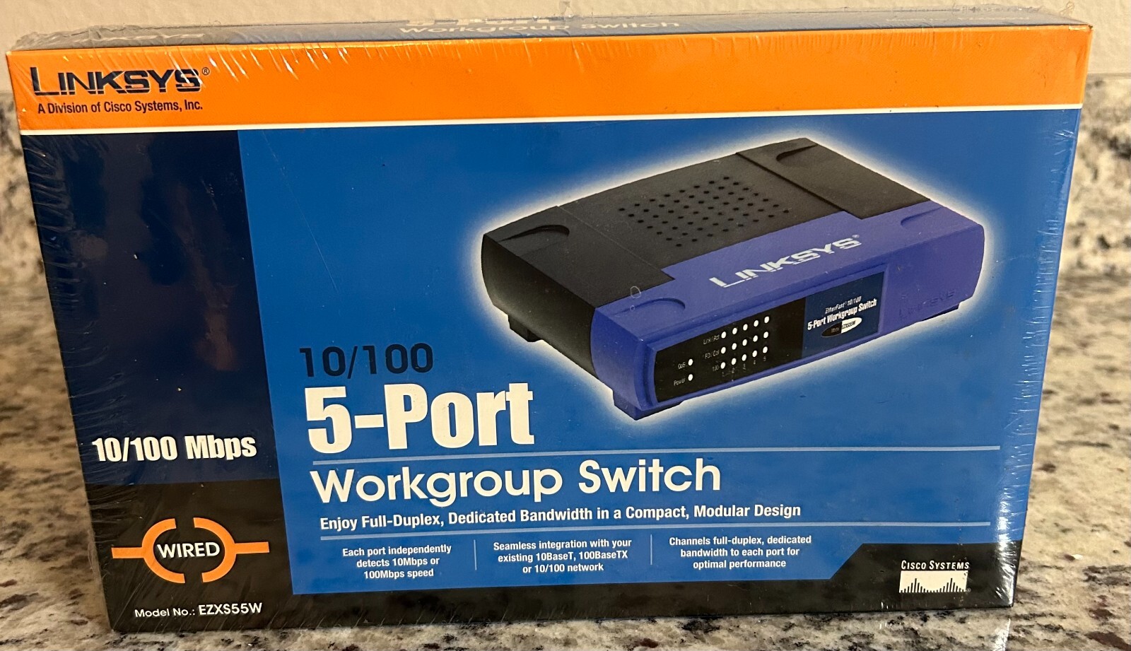 LINKSYS 10/100 5-Port Workgroup Switch:  Model EZXS55W- New in Box