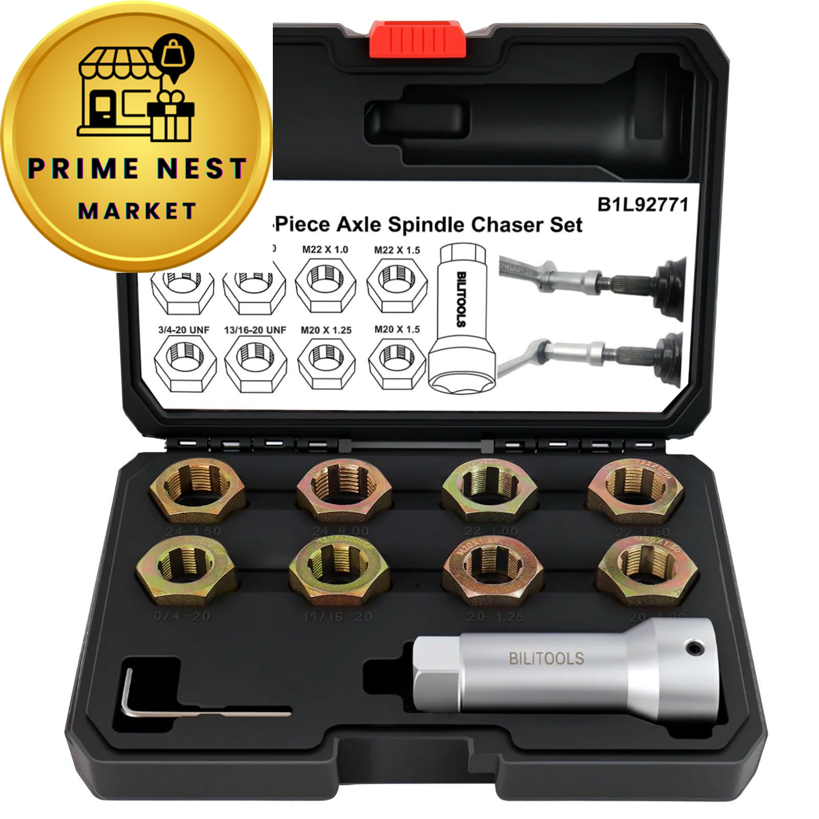 BILITOOLS Axle Spindle Rethreading Tool Kit, 10-Piece Wheel Stud Thread...