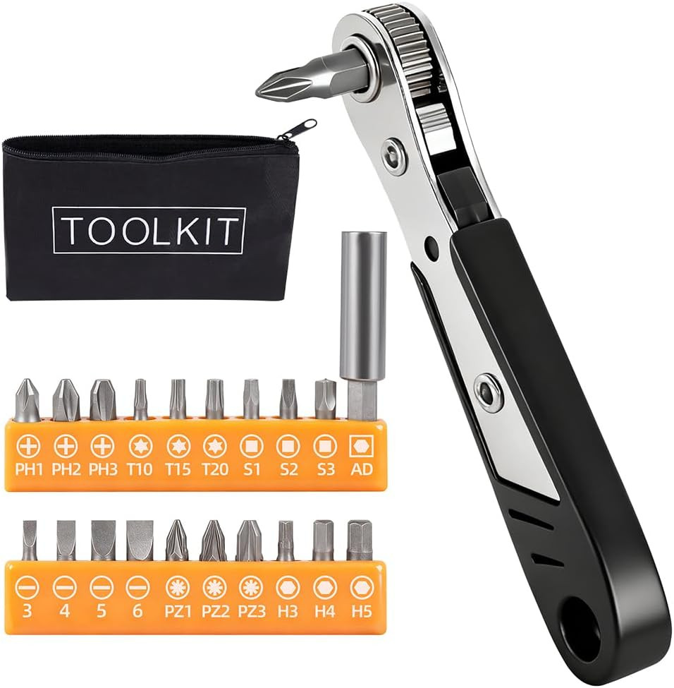 22-in-1 Right Angle Ratchet Screwdriver 90° Offset Tight Space Tool