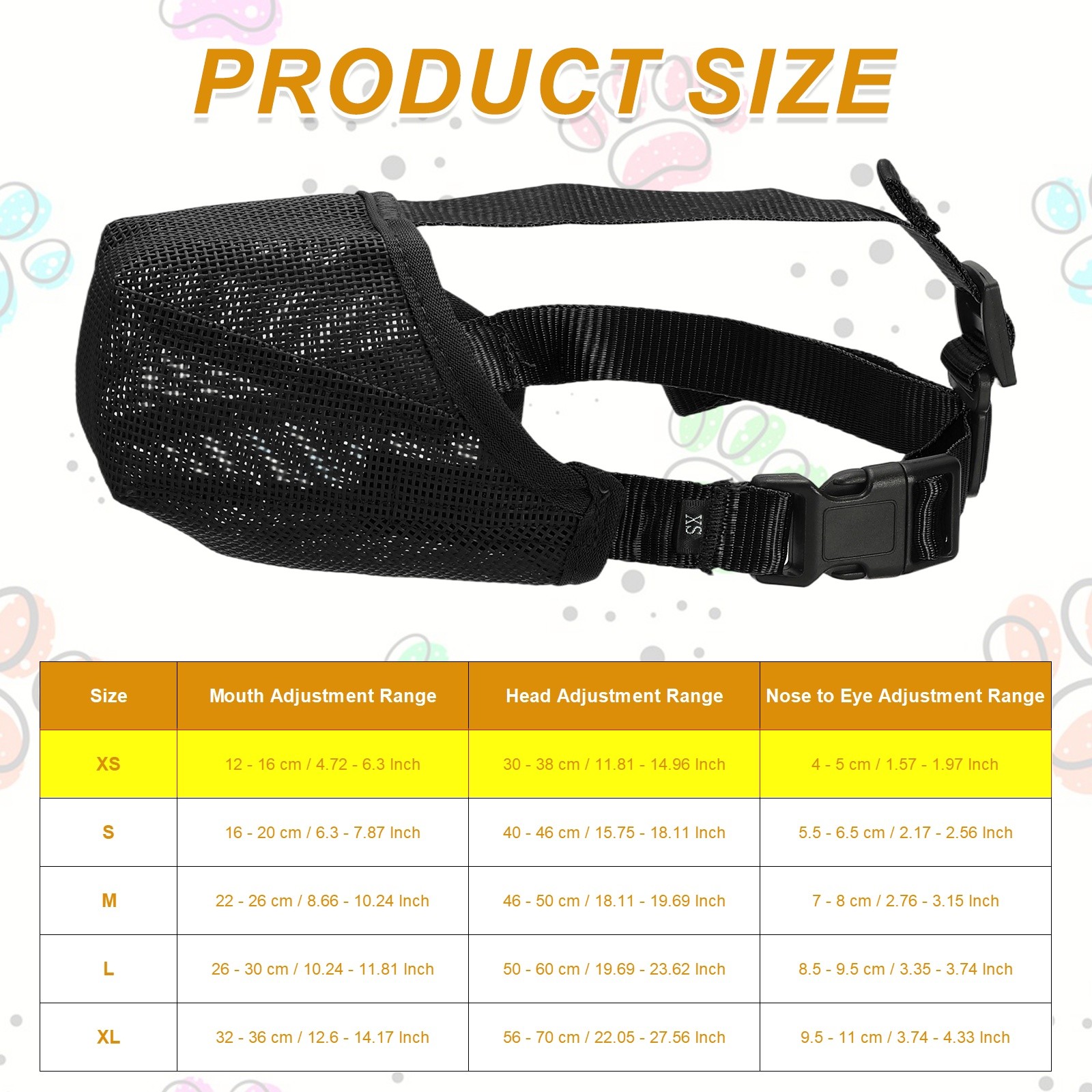 Dog Muzzle Soft Mesh Muzzle Adjustable Covered Mouth Guard Black XS