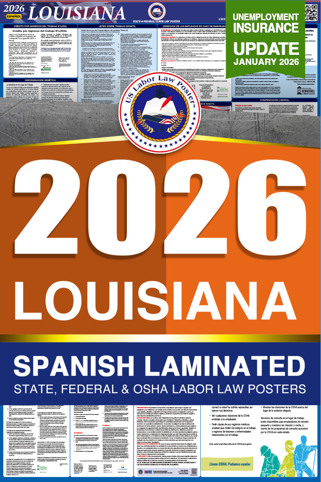 2026 Louisiana LA LABOR LAW POSTER (Federal & State) Spanish Laminated