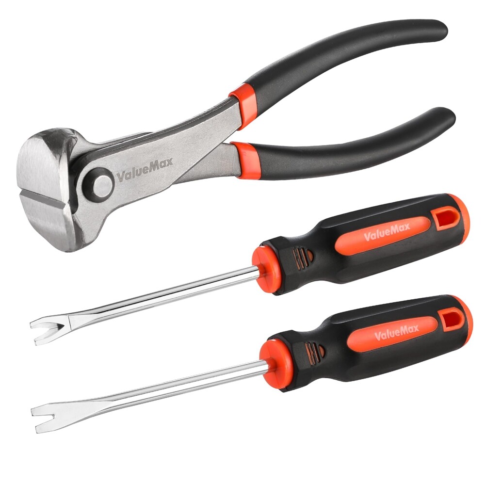 VALUEMAX 3PC End Cutting Plier Nail Puller Set Nail Remover 8" V Tip Tack Lifter