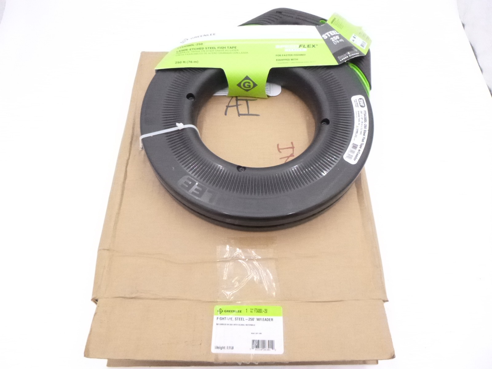 1/8" x 250' Greenlee SmartMark Laser Etched Steel Fish Tape w/ Leader