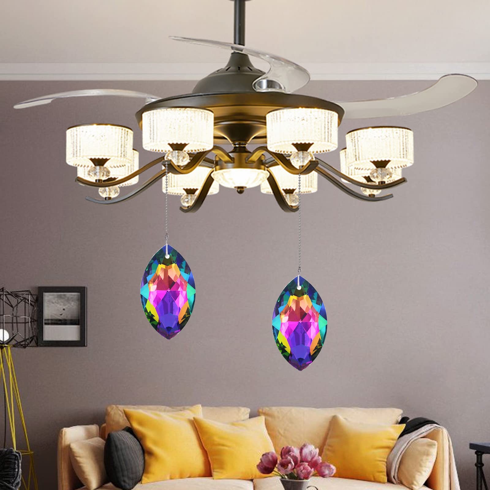 4 Pieces Crystal Ceiling Fan Pull Chain Rainbow Maker Pull Chain Extension fo...