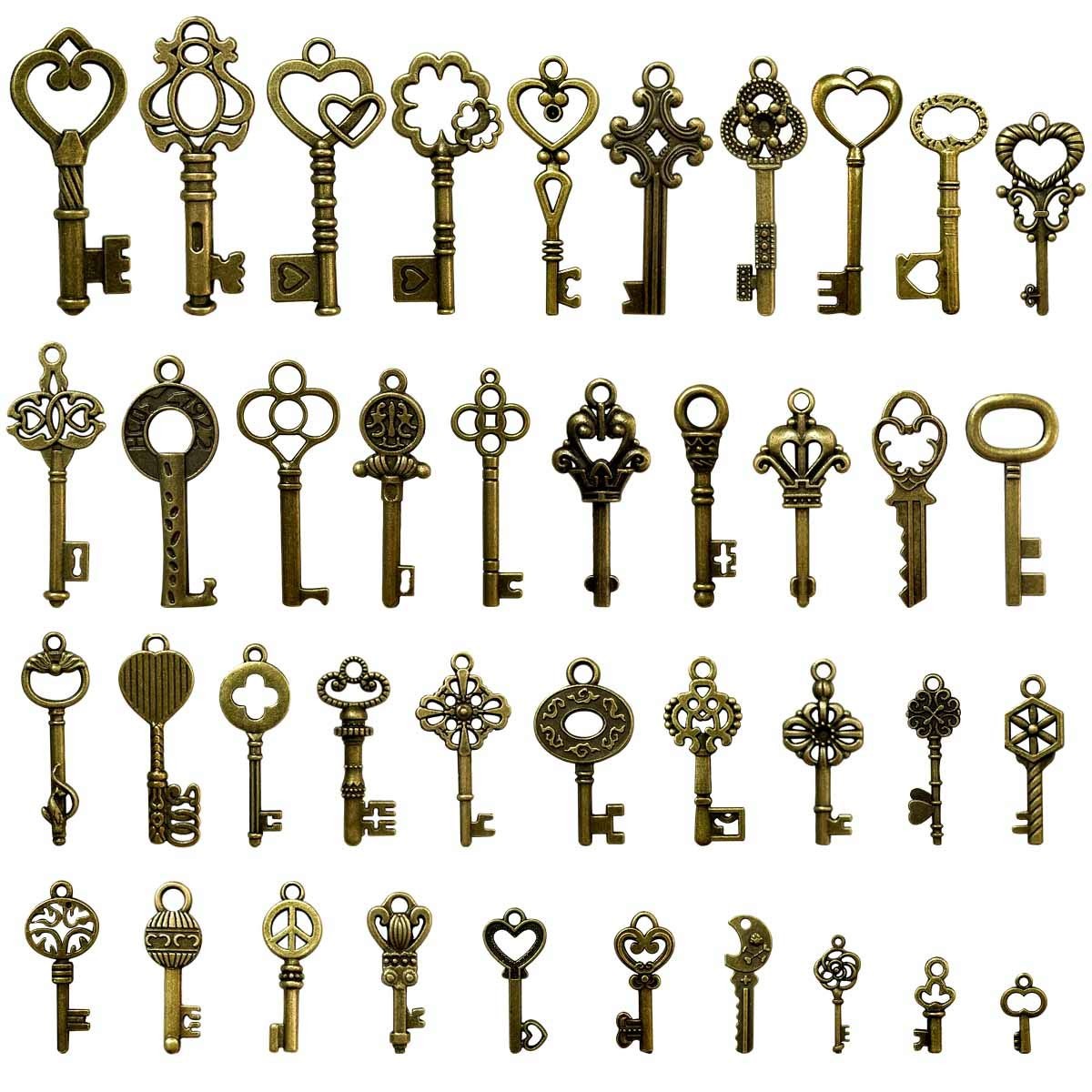 40 Pcs Mixed Skeleton Keys in Antique Style Bronze Vintage Key Charms