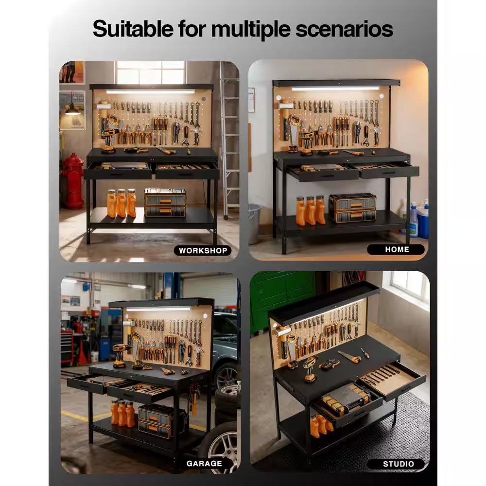 600 Lbs. Capacity Workbench W/ 120-Volt LED Work Light, A3 Steel Work Table for