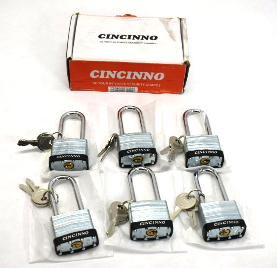 Cincinno 40mm Keyed Alike Nickel Plated Hardened Steel Laminated Padlock 6 Pack