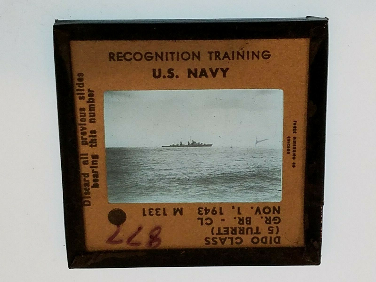 0877 PHOTO GLASS SLIDE PLANE/SHIP Military DIDO CLASS 5 TURRET GR BR CL 1943