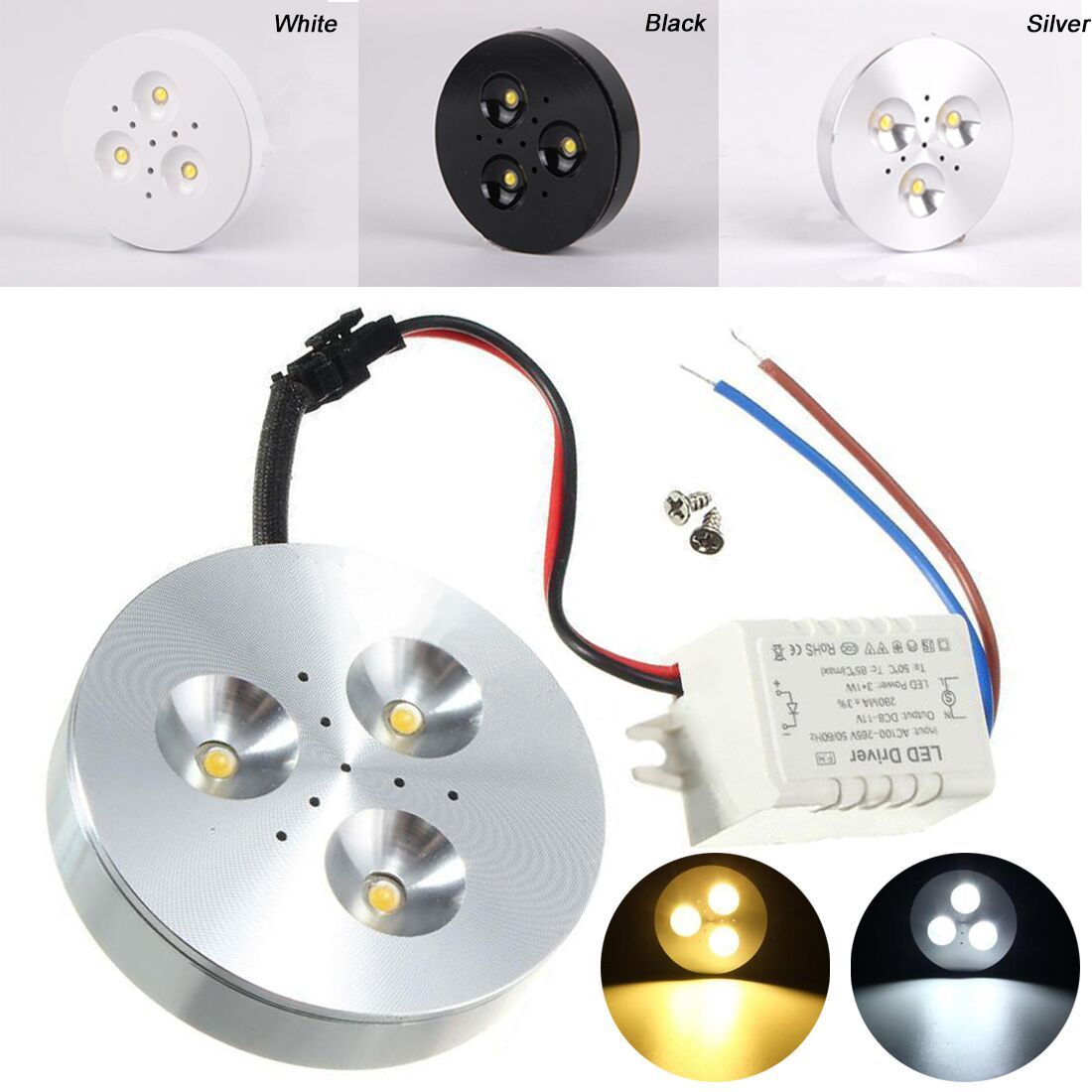 3W LED Puck Light for Kitchen Counter / Bookshelf / Showcase Warm/White 85-265V