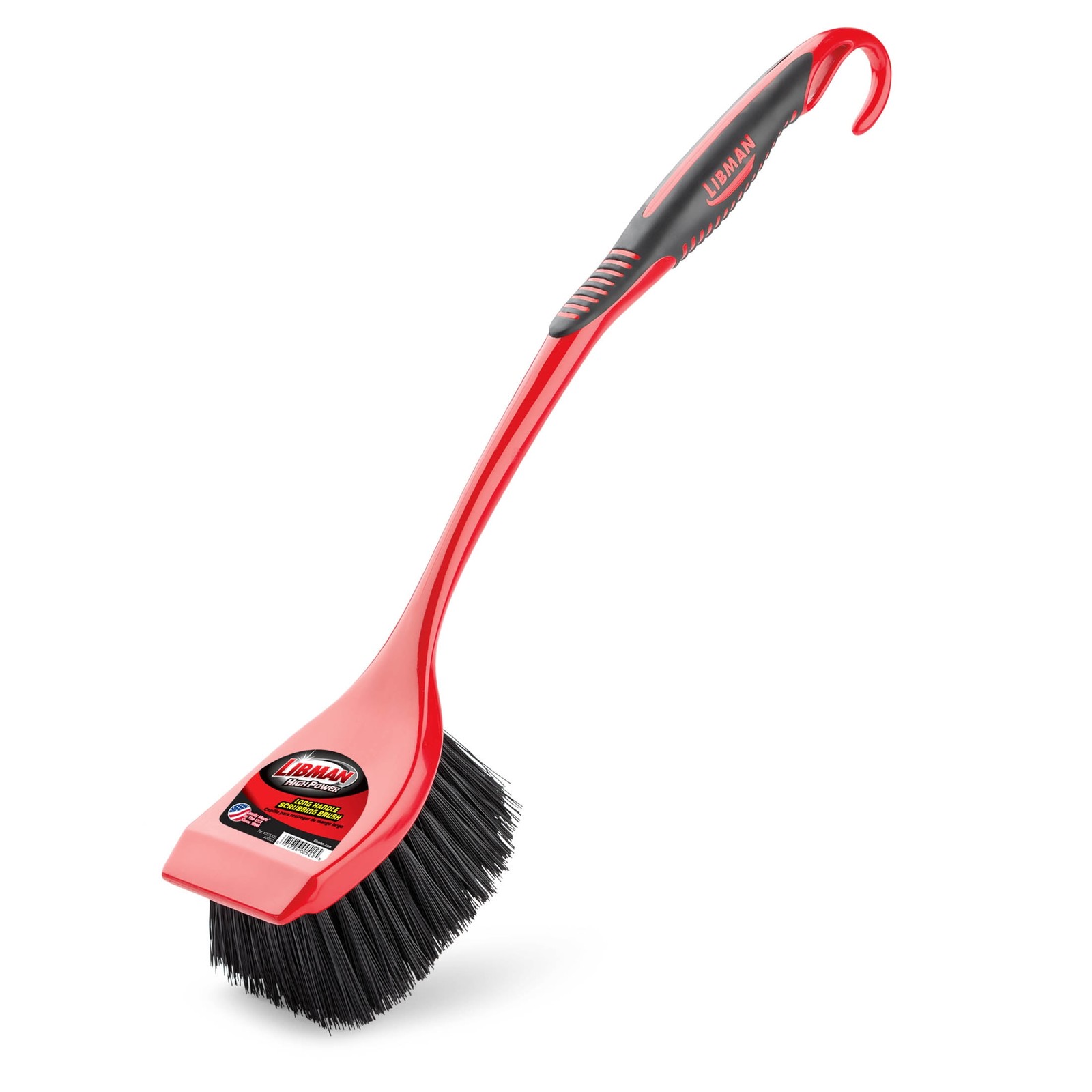Red Black Heavy Duty Scrub Brush High Power Long Handle 3.75 Inch Wide