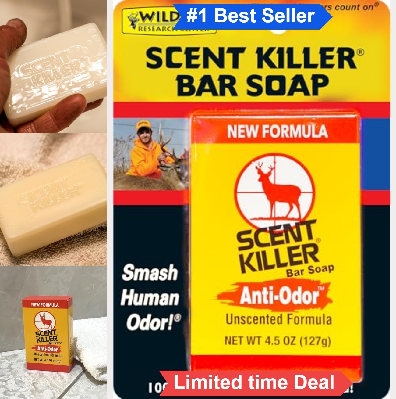 Hunting Scent Eliminator Bar Soap 4.5 Oz Unscented Anti Odor Body Wash For Deer