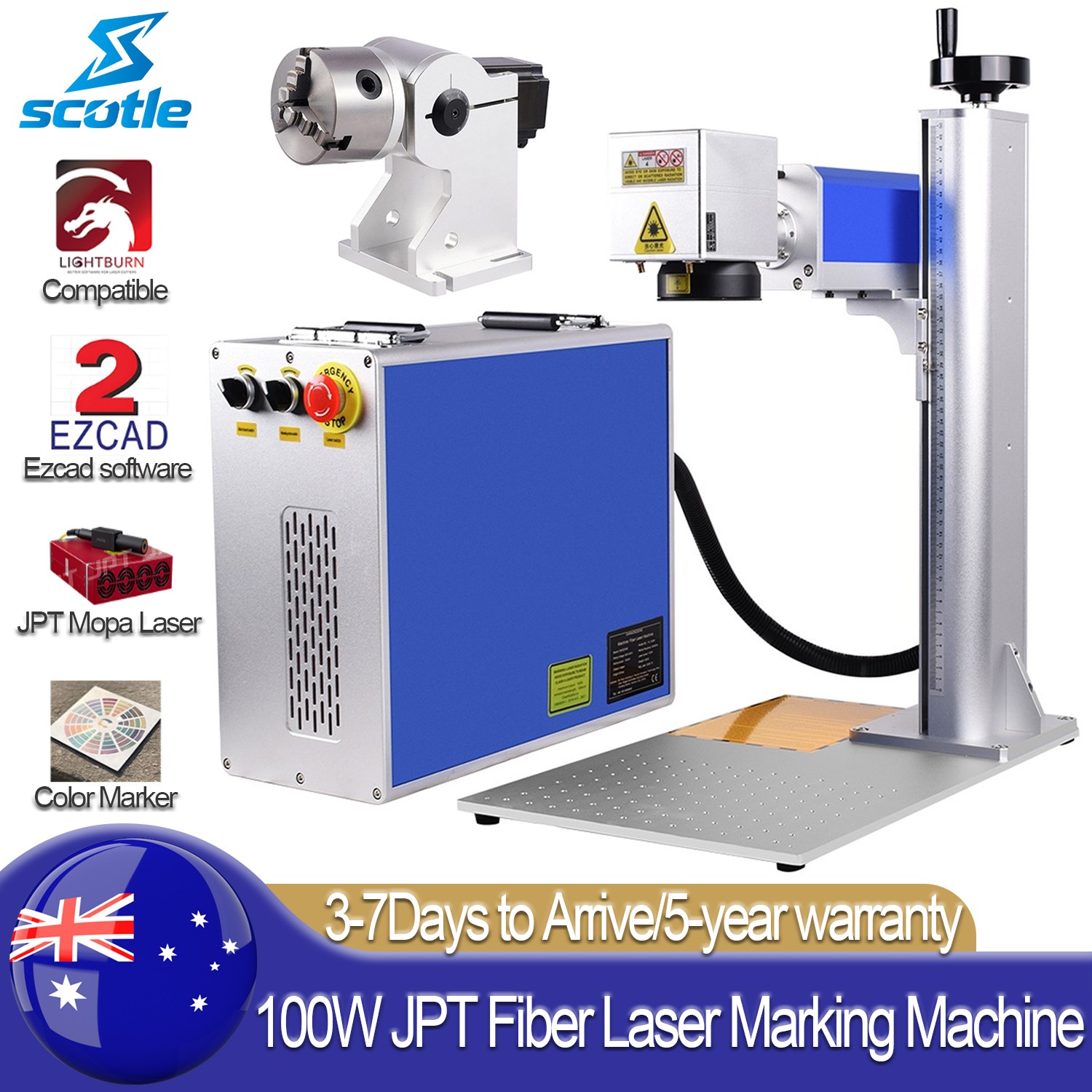 Scotle 100W JPT Mopa M7 Fiber Laser Marking Machine Metal Engraving Color Marker