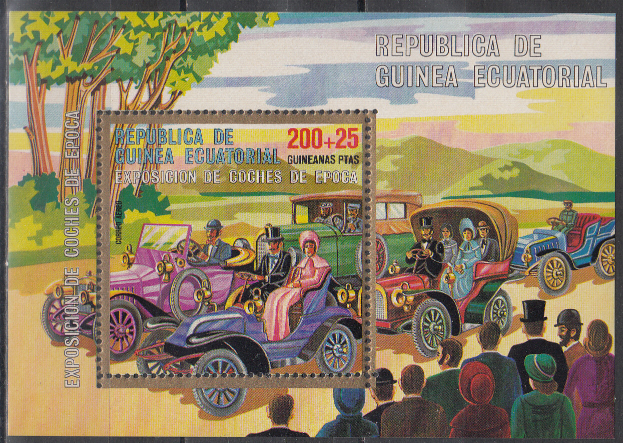 W EQUATORIAL GUINEA 0884-B228 ANTIQUE AUTOMOBILES PERFORATED SOUVENIR SHEET