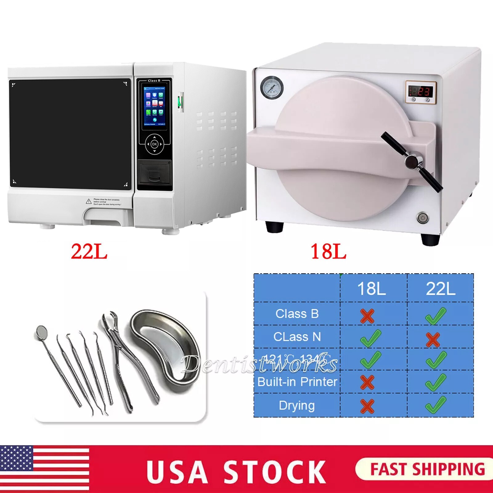 18L/22L Class N/B Dental Autoclave Steam Sterilizer Medical Disinfection Machine