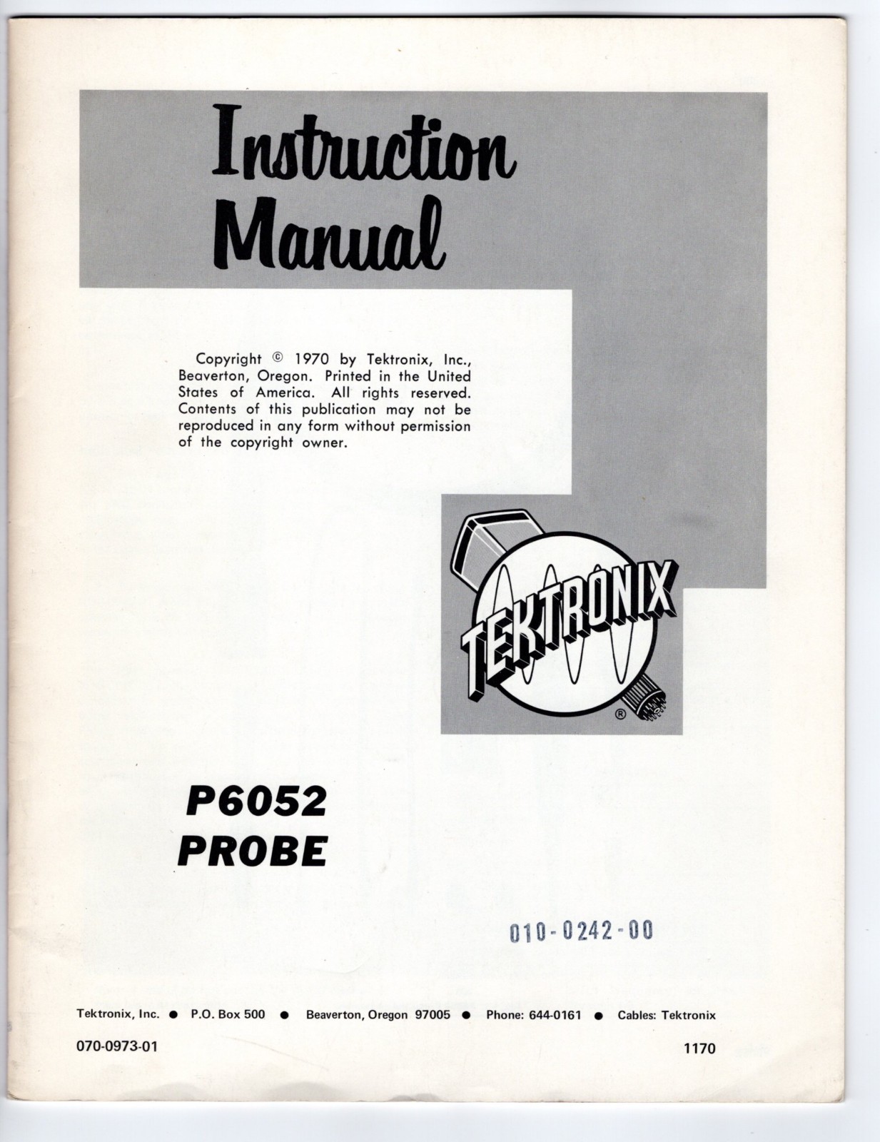 Original Tektronix Instruction Manual for the P6052 Probe later version