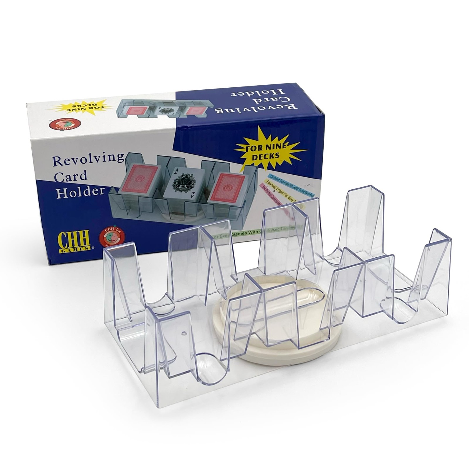 9 Deck Plastic Revolving Playing Card Tray with 3 Slots - Clea
